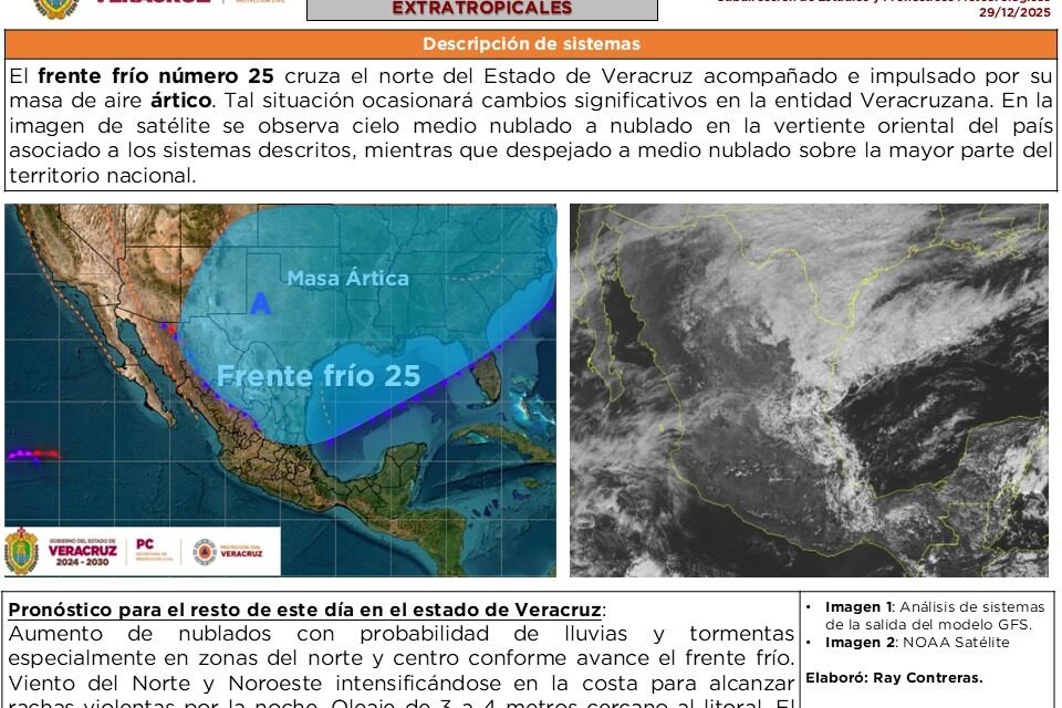 Tuxpan en Alerta Gris en fase de Acción por el arribo del Frío 25 la tarde de este lunes 29 de diciembre.