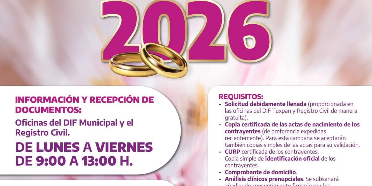 Tuxpan invita a participar en la Campaña de Matrimonios 2026